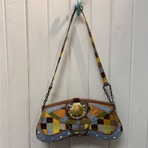 Mary Frances Art Beaded Embellished Patchwork Shoulder Bag with Strap